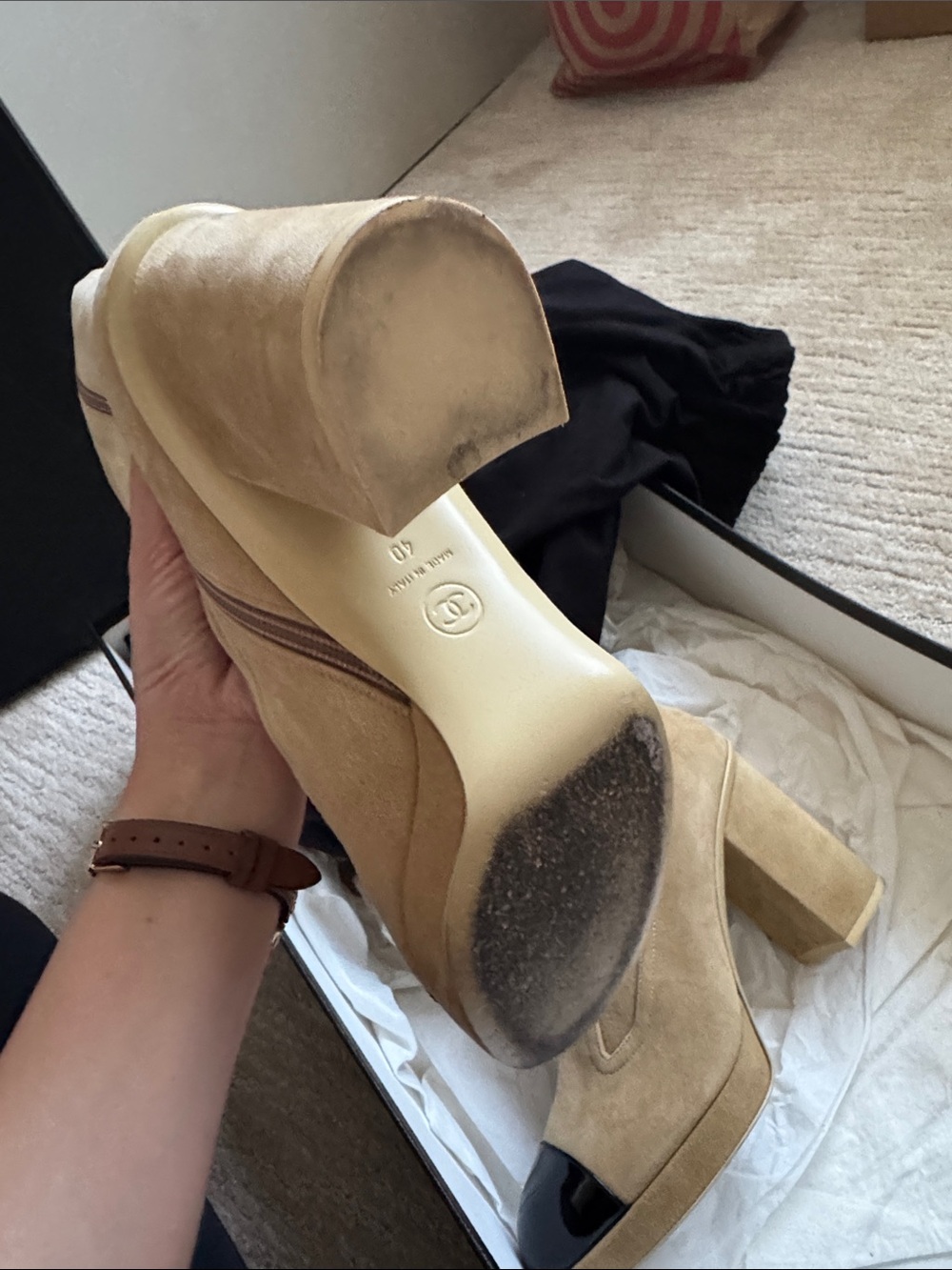 CHANEL Beige Suede Tall Boots with Platform Heel - Picture 8 of 11